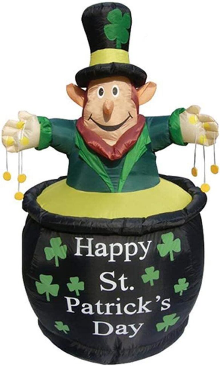 6' Air Blown Inflatable St. Patrick's Day Leprechaun In Pot w/ Coins Y404